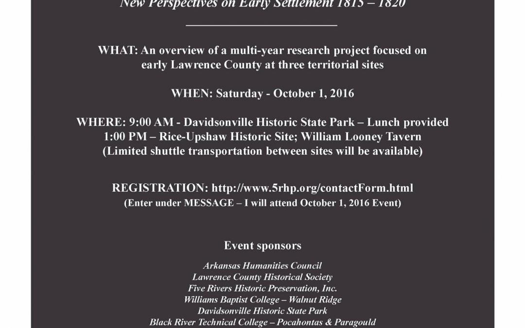 October 1st – ‘Founding of Lawrence’ Event at Davidsonville Historic State Park