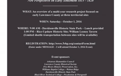 October 1st – ‘Founding of Lawrence’ Event at Davidsonville Historic State Park
