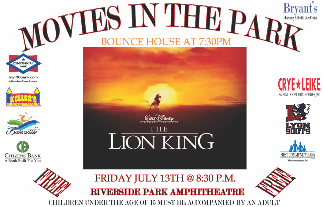 Batesville Parks and Recreation Department Offers FREE Movie in the Park July 13th – The Lion King