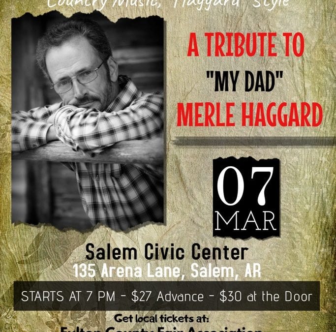 Marty Haggard will bring Country Music “Haggard Style” to the Salem Civic Center in Salem Arkansas on March 7th